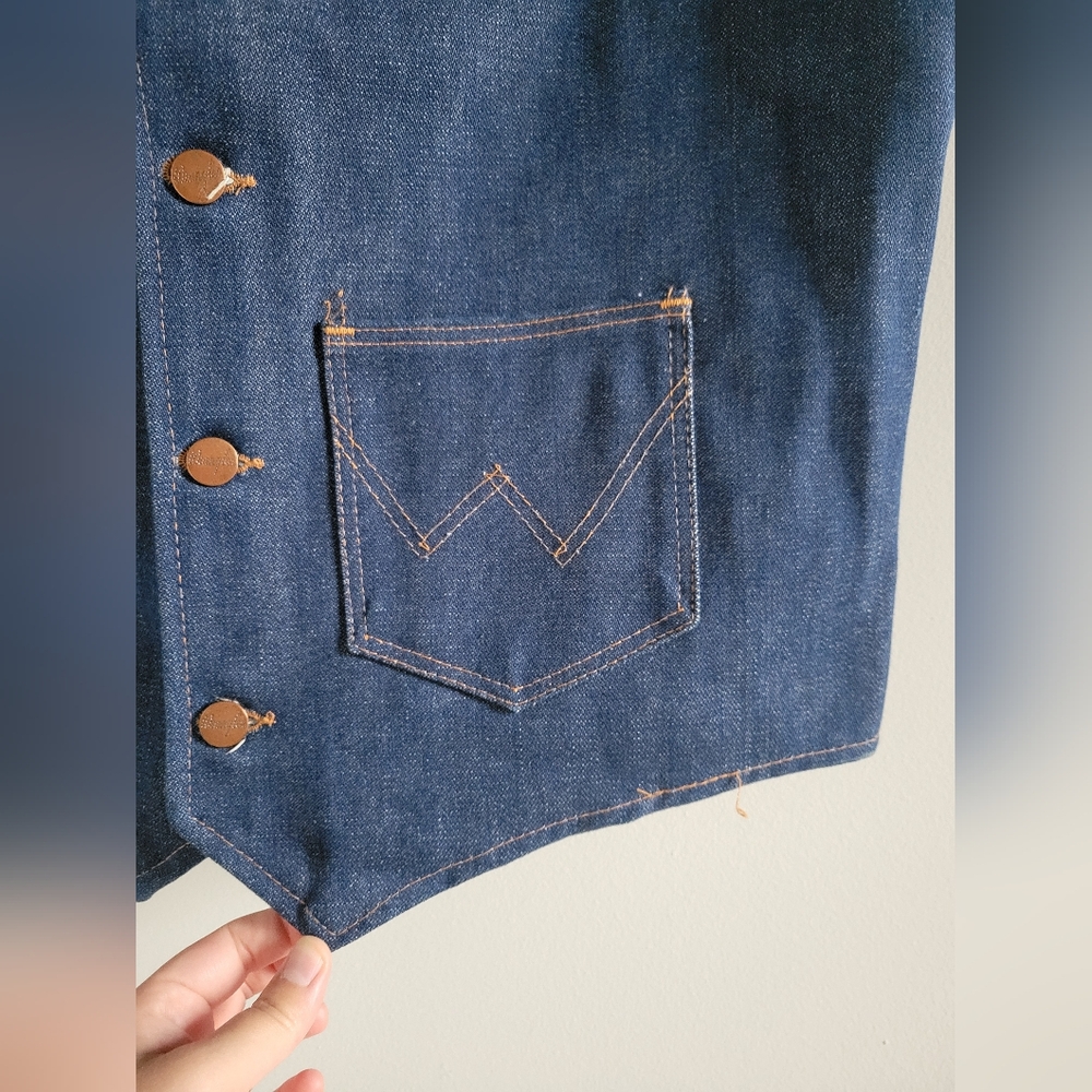 Vintage 70s Wrangler 100% Cotton Denim Vest Size Large (Unisex) - Picture 6 of 8